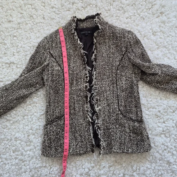 Lafayette 148 Tweed Fringe Jacket US 6 Brown Tan Academic Classic Chic Blazer - Picture 9 of 13